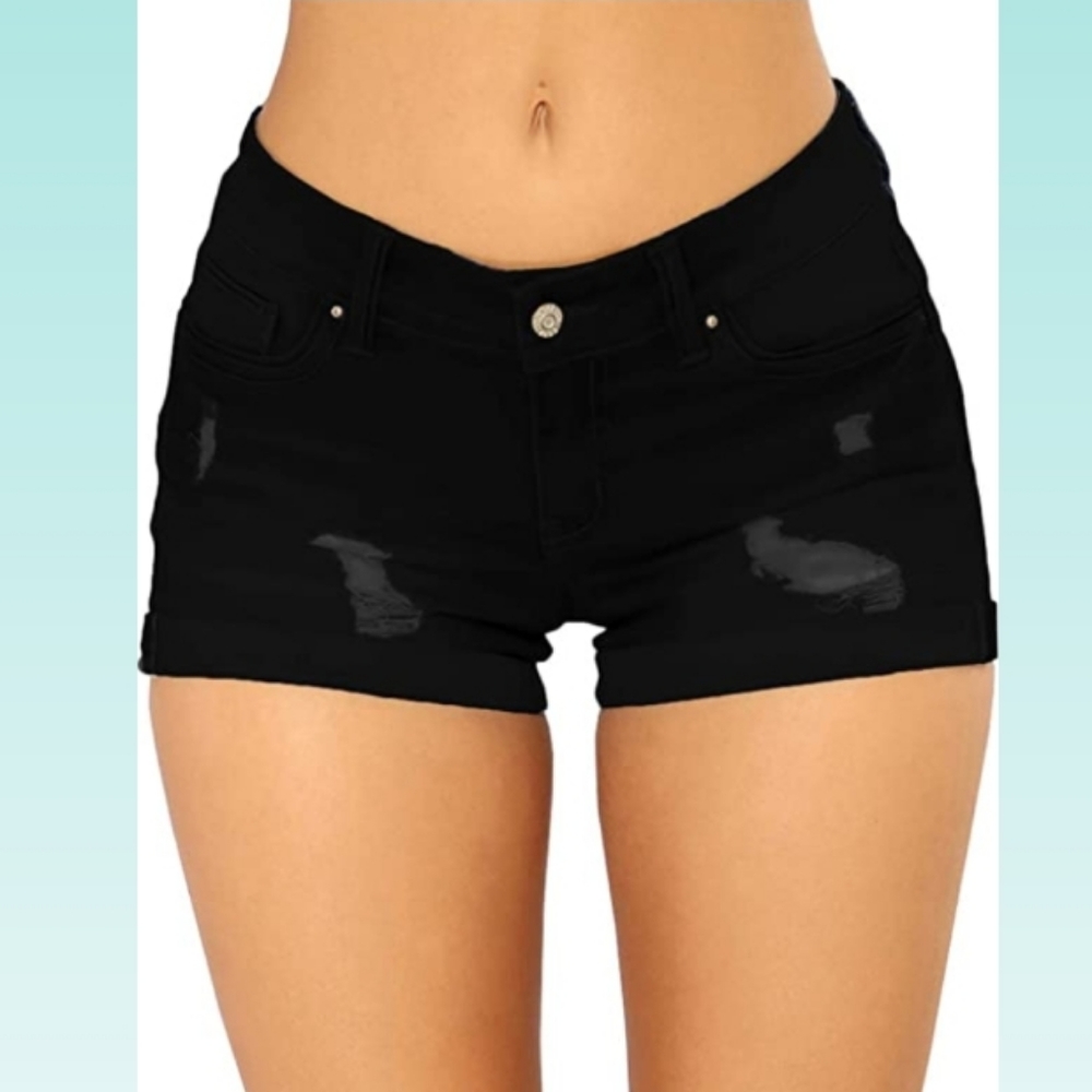 Black distressed shorts